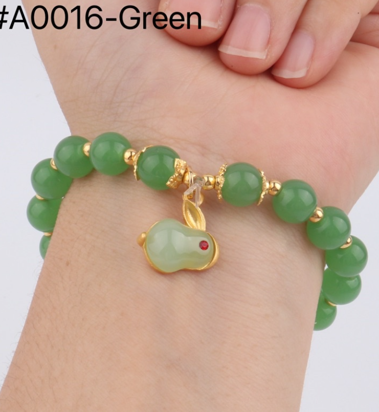 24K 2023 Lucky Rabbit Beaded Bracelet Agate Jade Charms Blessing Sign for Women Girls Jewelry Gift