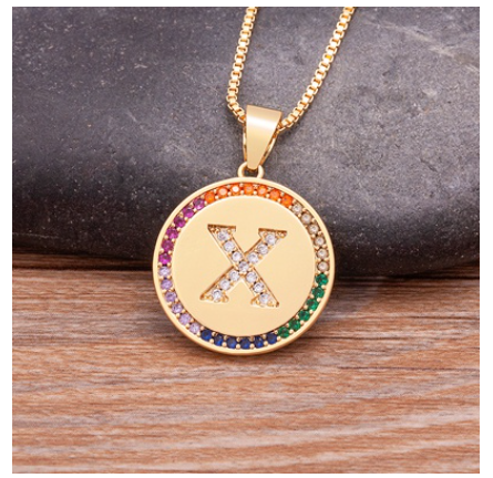 New Arrival Luxury A-Z Initial 26 Letters Pendant Charm Chain Necklaces High Quality Zircon Rainbow Jewelry X