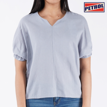 Petrol Basic Woven for Ladies Loose Fitting Special Fabric Trendy Fashion 125711 Chambray Blue