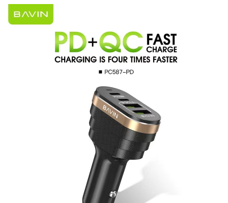 BAVIN PC587 40W Car Charger with Universal Dual USB 3.0 Qualcomm and 20W Dual PD Type-C Fast Charger