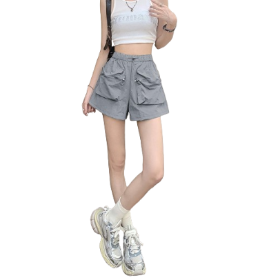 Lovito Women Casual Plain Pocket Zipper Shorts LNA30225 (Grey)