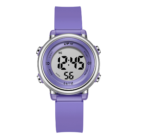TPW 35mm Sports Watch Seven Colours Backlight Week Display Wristwatch 3ATM Waterproof Watch PURPLE