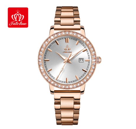 Fate Love Watch For Women Waterproof Leather Strap Stainless Steel With Box Original Quartz Luminous Authentic Fashion Watches WHITE DIAL ROSEGOLD CASE STRAP