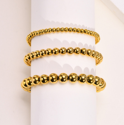 Stainless Steel Luxury Round Beads Beaded Bracelet Gold
