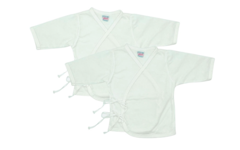 San-ai Infant Baby Plain White Long Sleeve Tie-Side 2 in 1