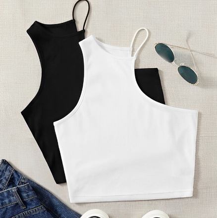 Summer 2023 Solid Asymmetric Knitted Neck Halter Top