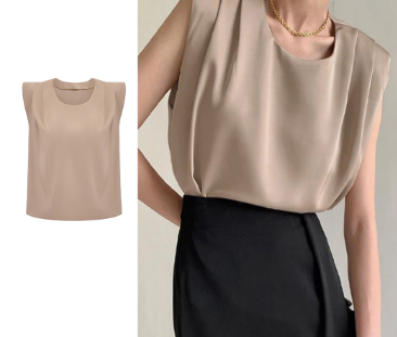 Lovito Women Elegant Plain Ruched Shoulder Pads Tank Top L65ED055 Khaki