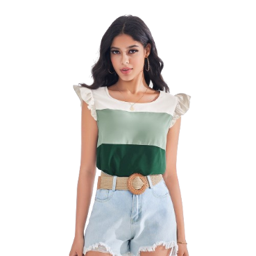 Lovito Women Ruffle Fabric Stitching Blouse LBE03086 (Multi-Color)