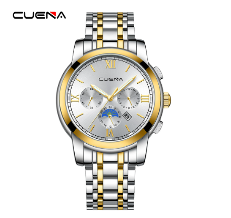 CUENA Men's Watches Original Brand Stainless Steel Waterproof Quartz Analog Business Sports 6052 M2