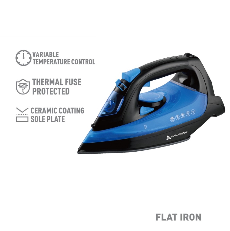 Hanabishi Flat Iron HI93CC Non-stick Smooth Ceramic Sole Plate with Spray & Steam