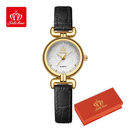 Fate Love Watch For Women Waterproof Original Stainless Steel Leather With Box Fashion Quartz Ladies Wrist Watch BLACK LEATHER STRAP