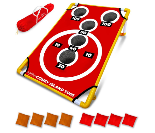 SWOOC Games - Coney Island Toss - Boardwalk Inspired Cornhole Board Set with Carrying Case & 15+ Games - Corn Hole Games for Adults - Kids Bean Bag Toss Game - Kids Cornhole Set with Bags - Yard Games