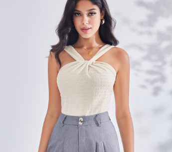 Lovito Casual Plain Criss Cross Jacquard Tank Top for Women LBE03078 Off White