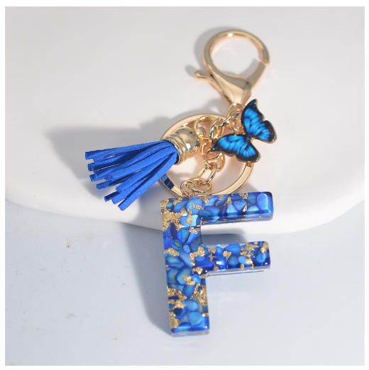 Fashion Butterfly 26 Initials Keychain Exquisite Blue Stone Filled Letter Keyrings Exquisite Alphabet Pendant Bag Ornament Gifts F