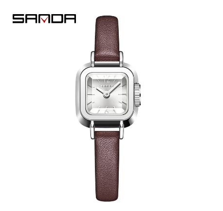 Sanda Women's Square High end Business Fashion Simple Watch Quartz Watch SILVER RED STRAP