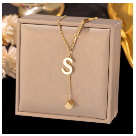 Vnox Letter Pendant Long Necklace for Women Girl,18K Gold Stainless Steel Hypoallergenic A-Z Initial Name Necklace Gift S