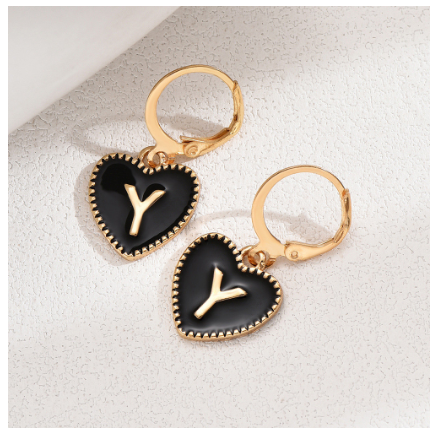 1 Pair Letter Heart Earring Gold Color Hoop Earrings For Women Fashion Alphabet Dangler Initials Ear Accessories Jewelry Gifts Y