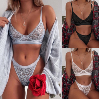 Sexy Women Underwear Three-point Bikini Cutout Bra Straps Set