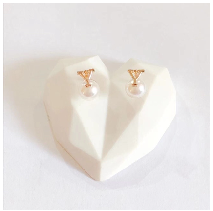 Fashion Jewelry Bangkok Rose Rold Plated Pearl Letter Stud Earrings Hikaw for Women Y