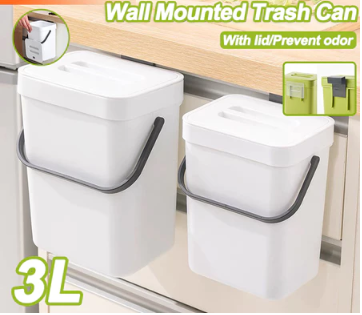 3L Kitchen Trash Can With Lid Bedroom Bathroom Wall-Mounted