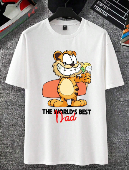 Manfinity 1pc Men's Fun & Fashionable Cartoon Cat Printed Round Neck Short Sleeve T-Shirt Summer Tee