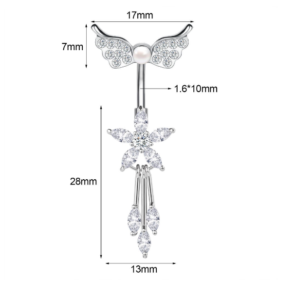 1PC Stainless Steel Navel Ring Crystal Pendant Navel Piercing Butterfly-pattern Wing-shape Heart-shape Prevent Allergy Navel Ring S18