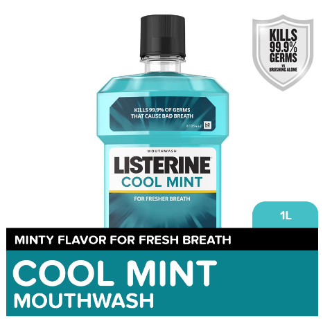 Listerine Cool Mint Mouthwash 1L - Oral Care, Mint Fresh to Fight Bad Breath, Toothbrush Routine