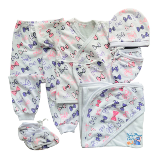 8Pcs Newborn Set Blanket Mittens Booties Bonnet Shortsleeve Pajama Essential Printed Cotton S11