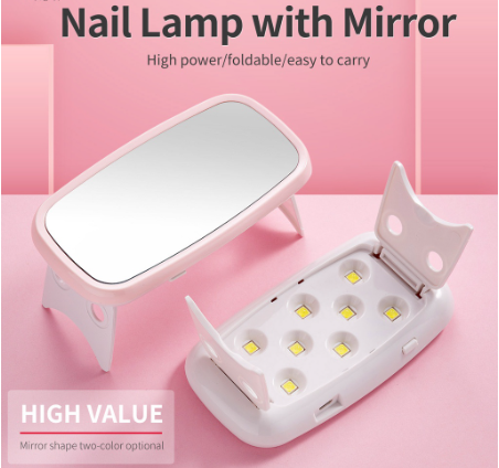 8W Nail Dryer Lamp With Mirror 8 Leds Mini Gel Machine Uv Led Drying Tool