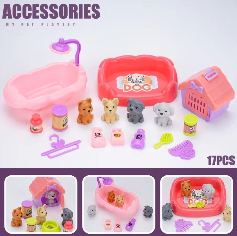 17piece Toy Pet Dog Set for Barbie BJD FR Doll Clothes Accessories Play House