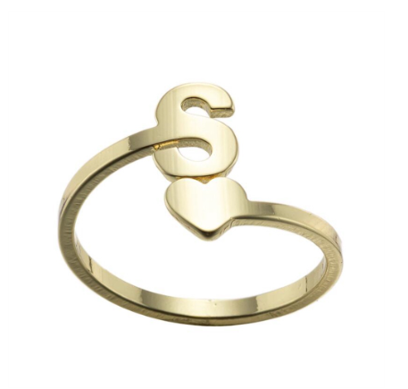 Fashion Heart 26 Letters Rings For Women Gold Color A-Z Initials Opening Ring Alphabet Finger Accessories Party Jewelry Gifts S