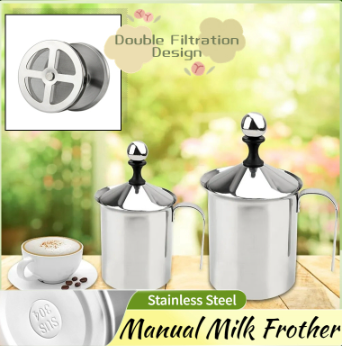 2-Size Hand Pump Cappuccino Foamer Stainless Manual Milk Frother Double Layer Mesh Coffee Creamer IP