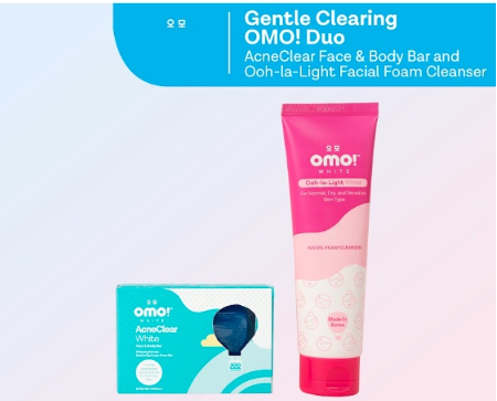 Gentle Clearing OMO! Duo - AcneClear White Face & Body Bar + Ooh-la-Light White Facial Foam Cleanser