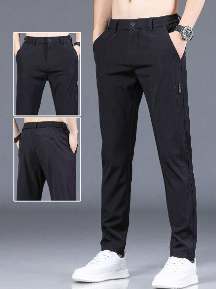 Men's Solid Color Casual Pants With Pockets