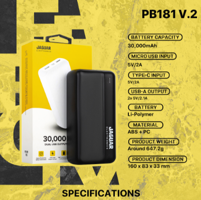 JAGUAR ELECTRONICS PB181 V2 30000mAh Power Bank Dual USB Output