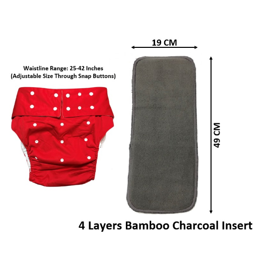 Philippine Made Washable Reusable Adult Cloth Diaper With 1 Piece 4 Layers Bamboo Charcoal Insert AD11