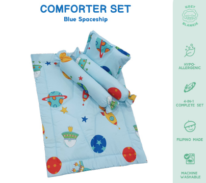 Kozy Blankie Baby Crib Mattress Comforter Set Blue Spaceship