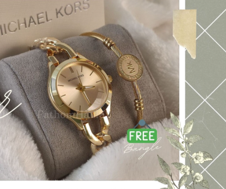 Michael Kors Chain Women's Luxury Watch with Bangle Bracelet