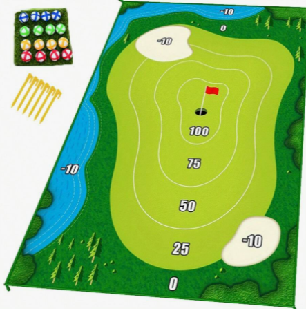 1 Set Golf Game Mat,Chipping Golf Practice Mats Training Mat Indoor Outdoor Games For Adults Family Kids Outdoor Play Equipment Stick Chip Golf Set Backyard Game With 12 Balls, 6 Spikes
