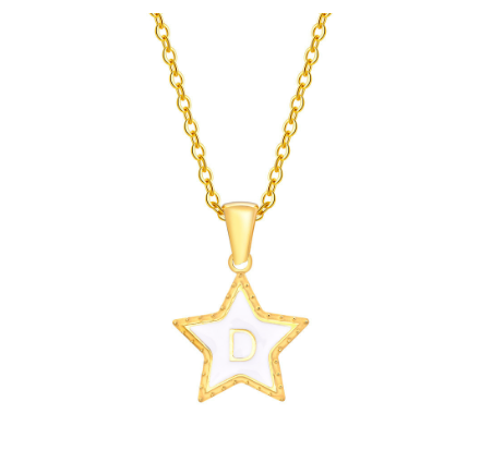 Vnox A-Z Letter Star Shope Pendant Necklace for Women,18K Gold Initial Stainlss Steel Jewelry Accessories Gift D