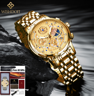 WISHDOIT Watch For Men Original Waterproof Stainless Business Quartz Fashion Luminous Wristwatch Wsd-133g-c