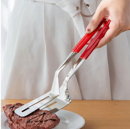 Nipiin 3-in-1 Stainless Steel Steak Clamp BBQ Tongs Fried Food Clamp Kitchen Cooking Utensils