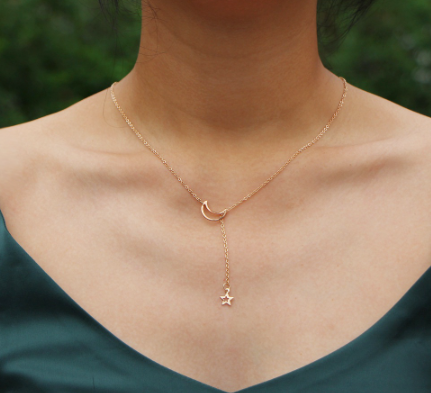 Fashion Korea Elegant Vintage Gold Moon Star Dangle Necklace Choker Female Accessories Gift