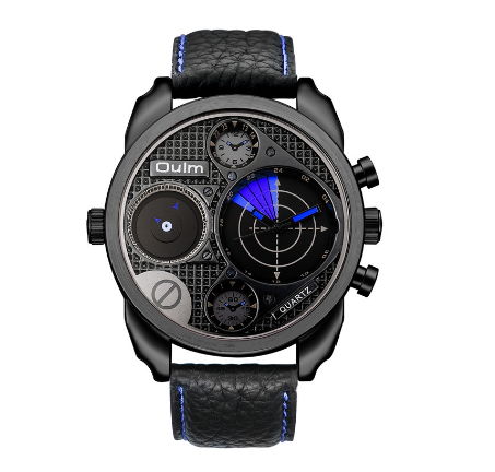 Oulm Two Time Zone Watches Men Military Watch BLUE