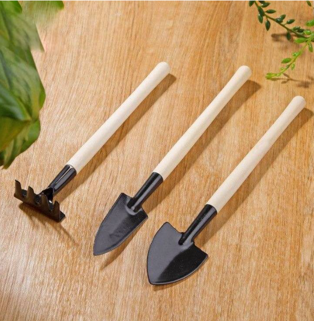 3 piece gardening tool set for small plants Mini-shovel, Rake and Spade
