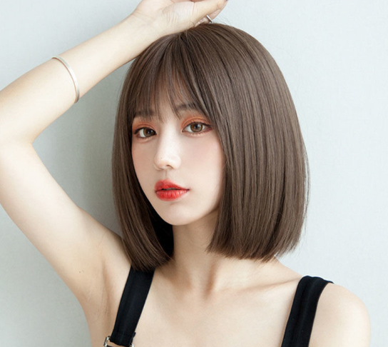 Wig for Woman Natural Realistic Short Straight Wigs With Air Bangs Wig Bob Full Head Cover Hair Wig