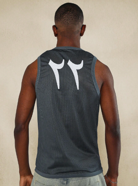 SUMWON Mesh Tank Top With Arabic Graphic Print