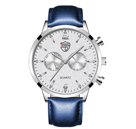 Quartz Stainless Steel Black Dial Men Fashion Wristwatch Men Relo Watch LEATHER SILVER WHITE