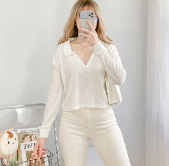 Collar Long Sleeve Top Fit Small to Large