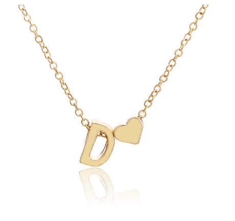 Fashion 26 Letter Pendant Necklace Peach Heart Letter Necklace Clavicle Chain Choker for Men Women Jewelry Gifts D